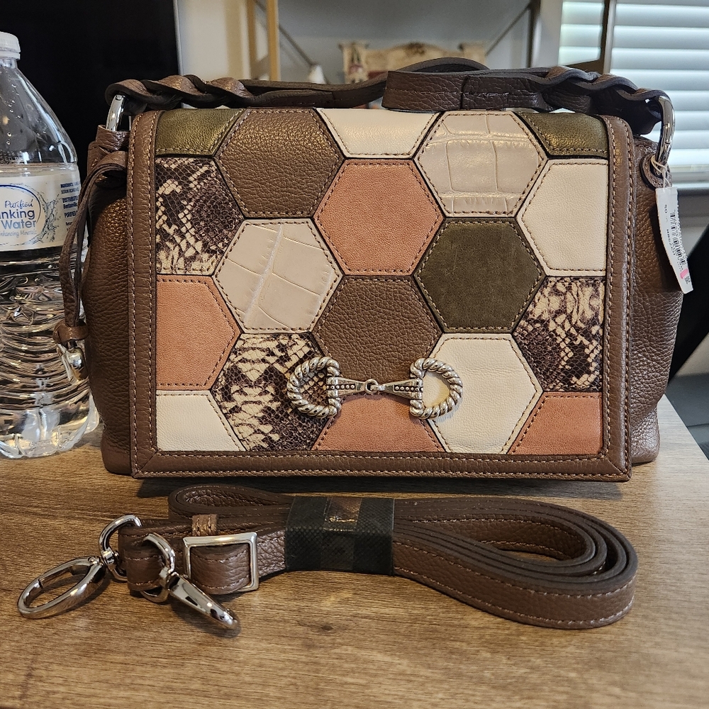 Brighton MEADOW purse handbag crossbody BAG PATCHWORK medium leather purse NEW